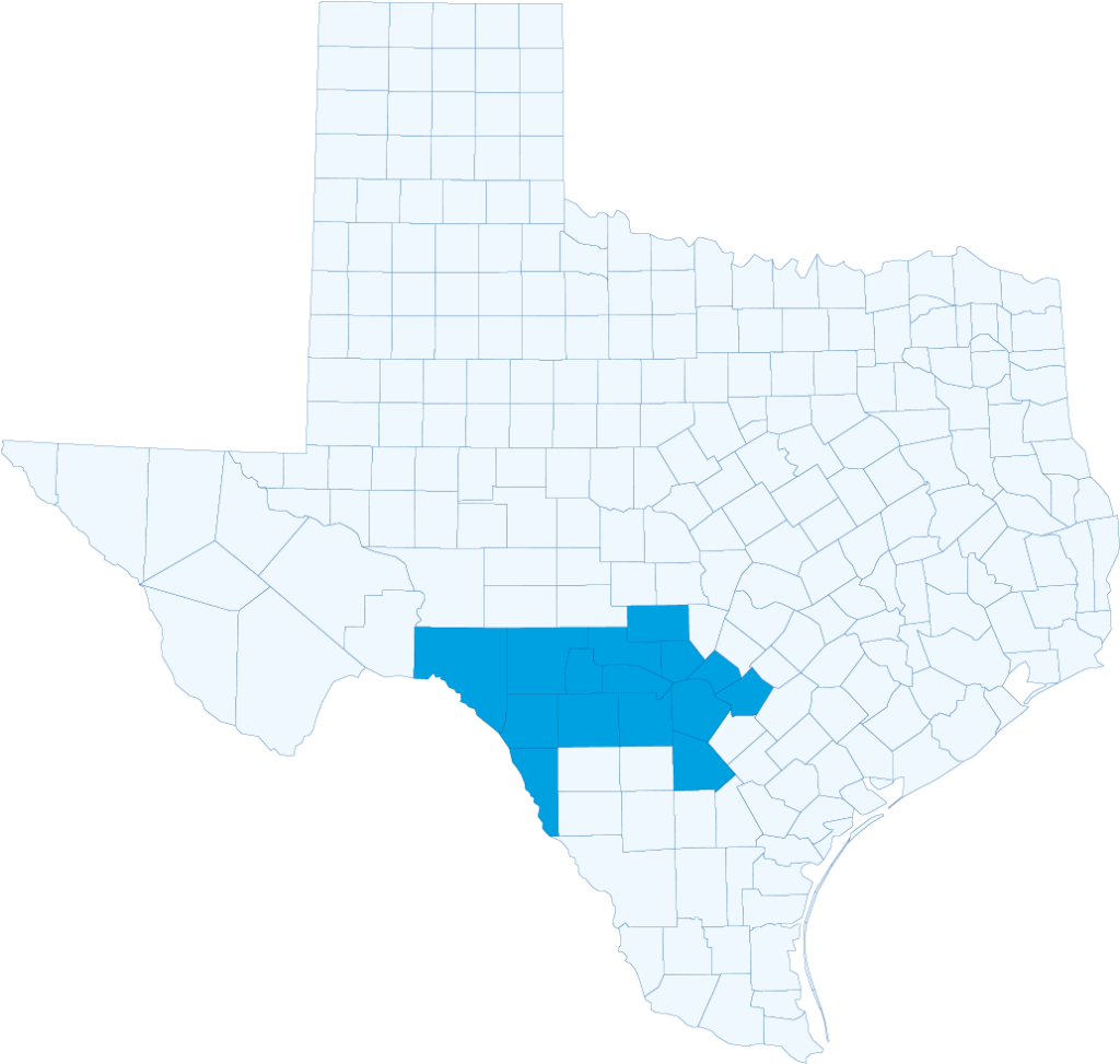 a map highlighting where Computer Solutions offers managed IT services in San Antonio and South Texas